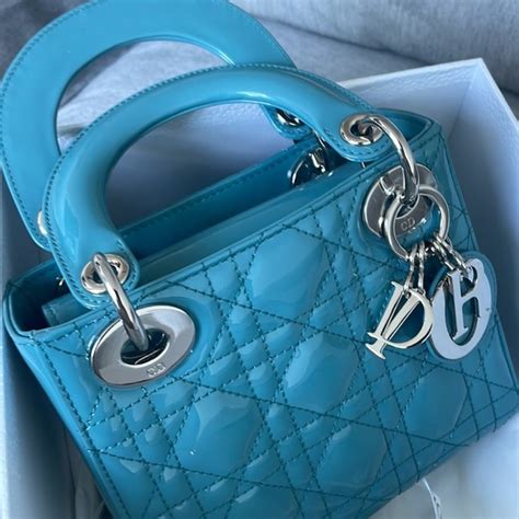 Mini Lady Dior Bag Azure Blue Patent Cannage Calfskin 